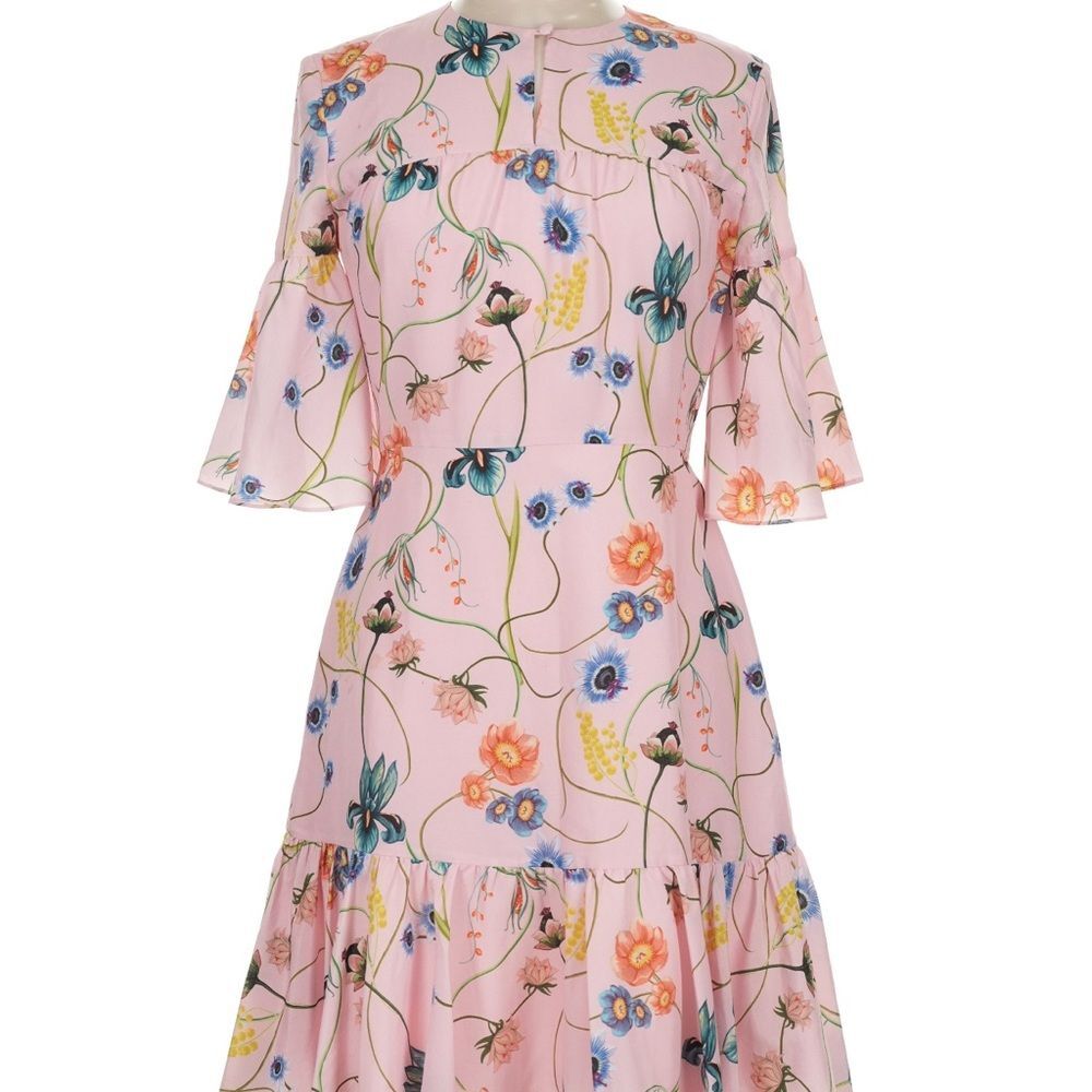 Borgo De Nor Floral Pink Dress Knee Length Short Flutter Sleeve Size 8 - Picture 11 of 11